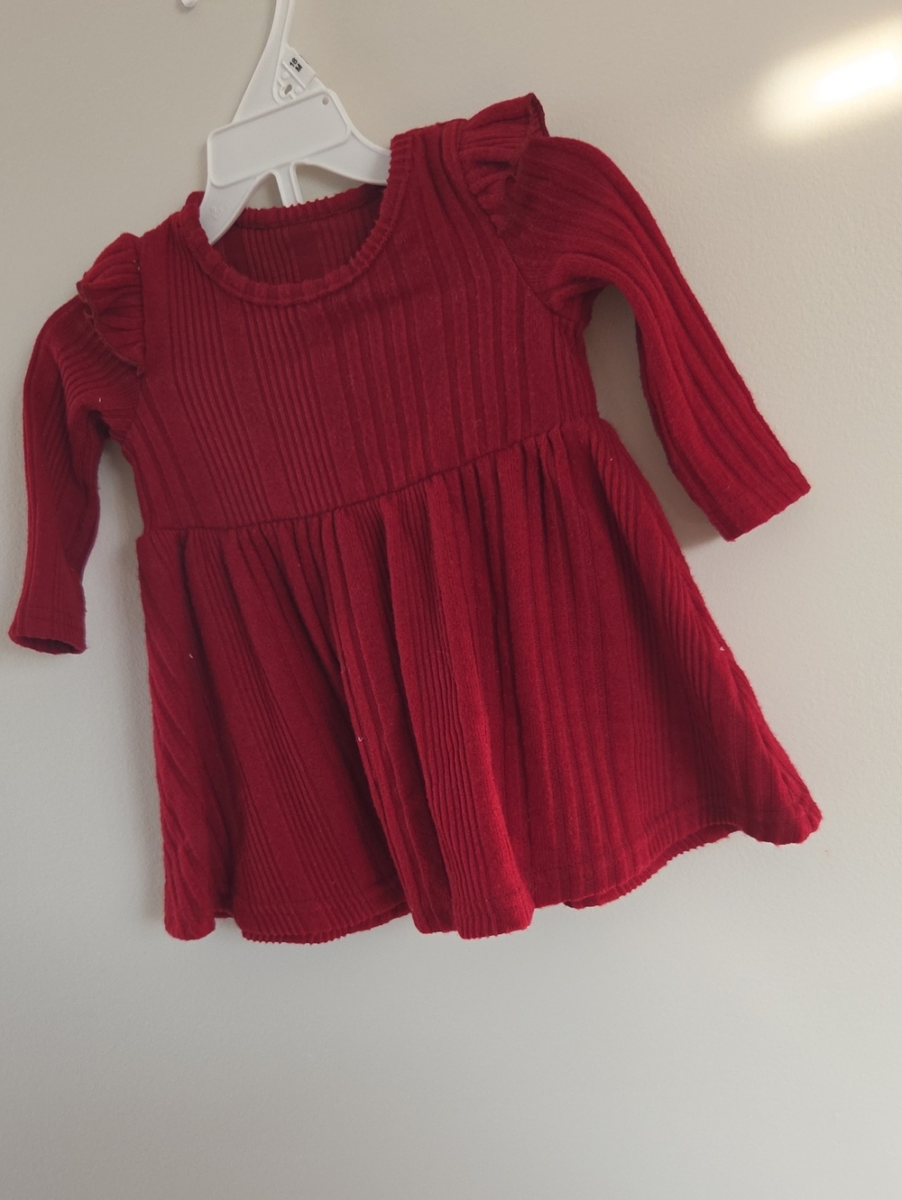 Girls Red Long-Sleeve Rib Knit Dress